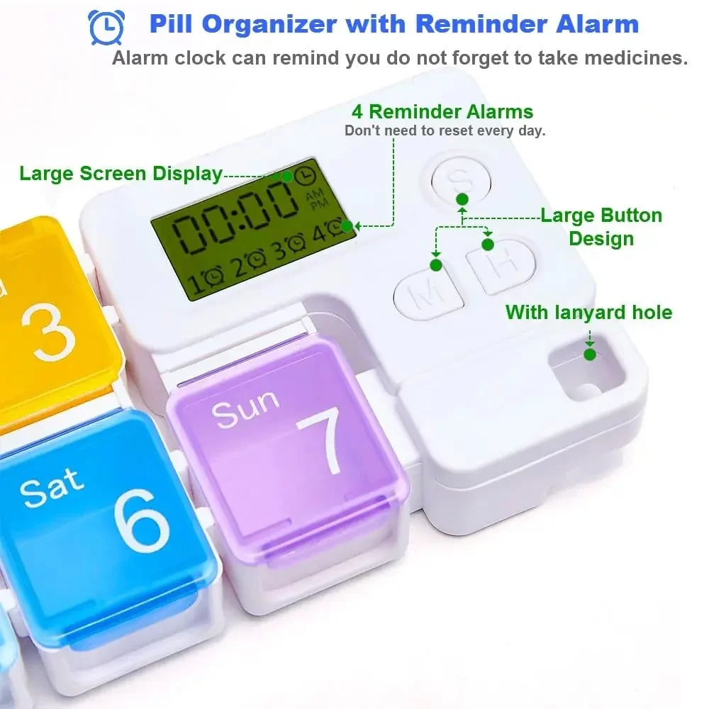 Never Miss a Dose Again — Smart 7-Day Pill Organizer with 4 Daily Alarms