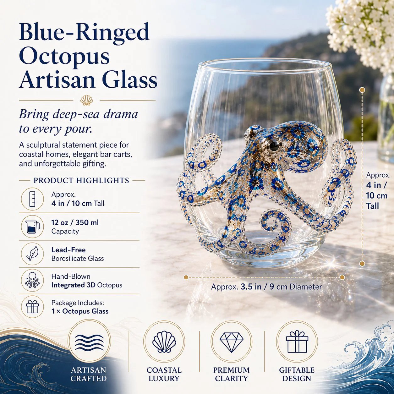 🔥🔥Last day Promotion-🎁The Perfect Beach House Gift🌊3D Ocean Animal Artisan Glassware Collection