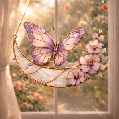 Moonlight Butterfly Stained Glass Hanging Ornament