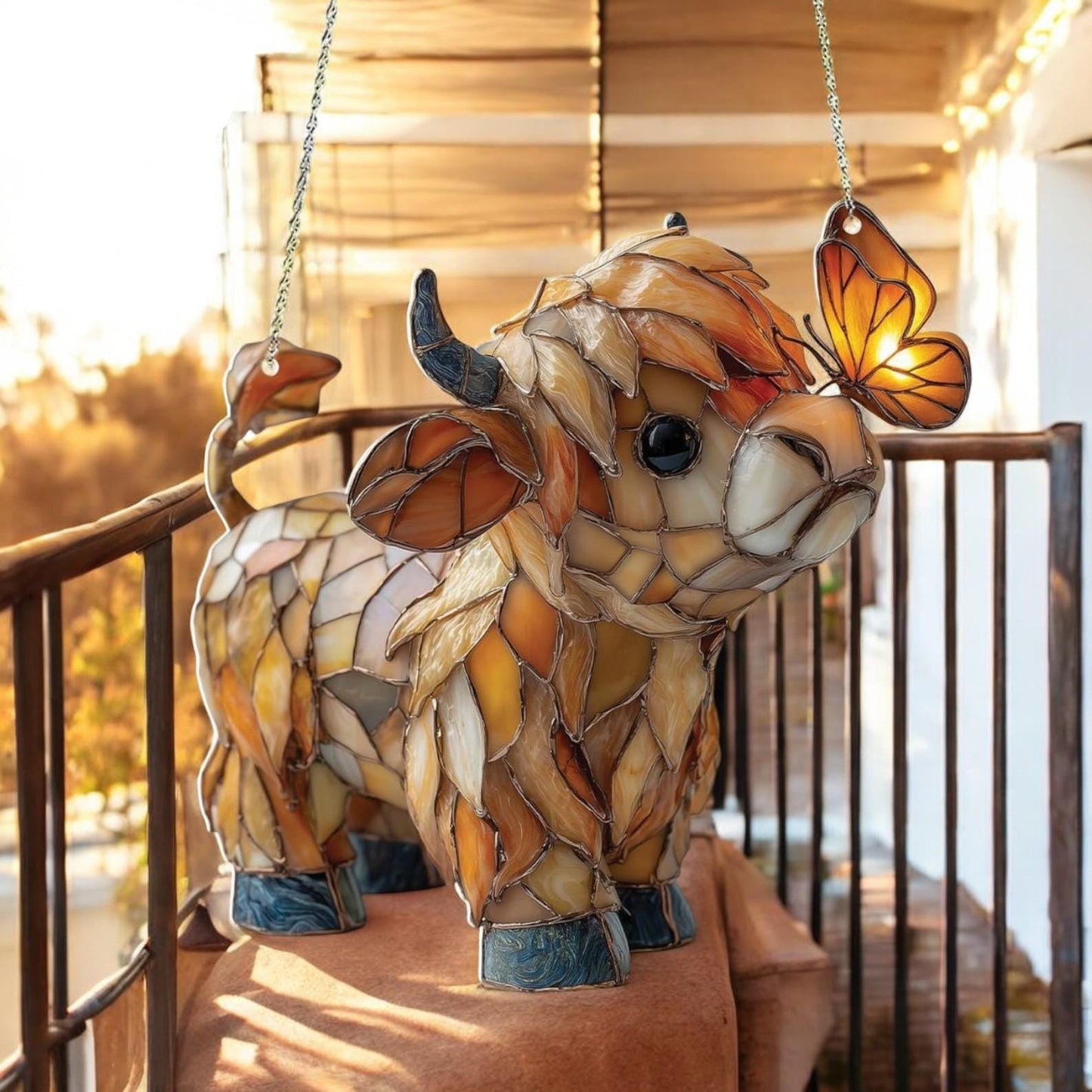 🔥Highland Cow Butterfly Suncatcher | Stained Glass Style Window Hanging