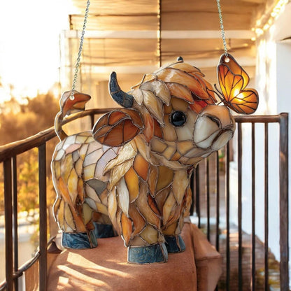 🔥Highland Cow Butterfly Suncatcher | Stained Glass Style Window Hanging